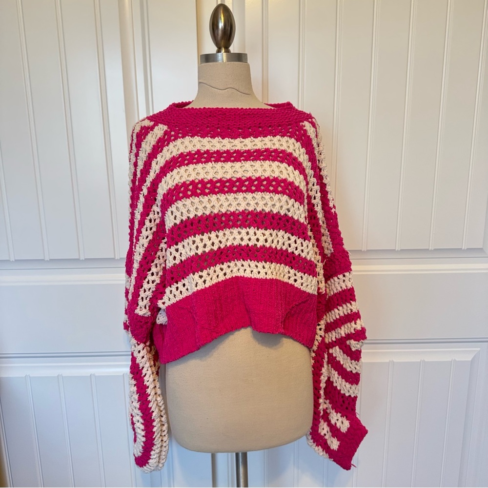 Vici Pink and White Striped Women's Sweater